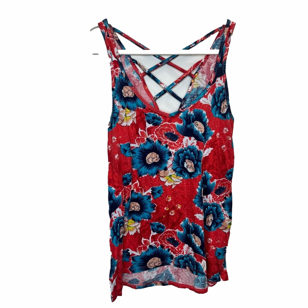 NWT Billabong Red & Blue Floral Tank Top Size Small